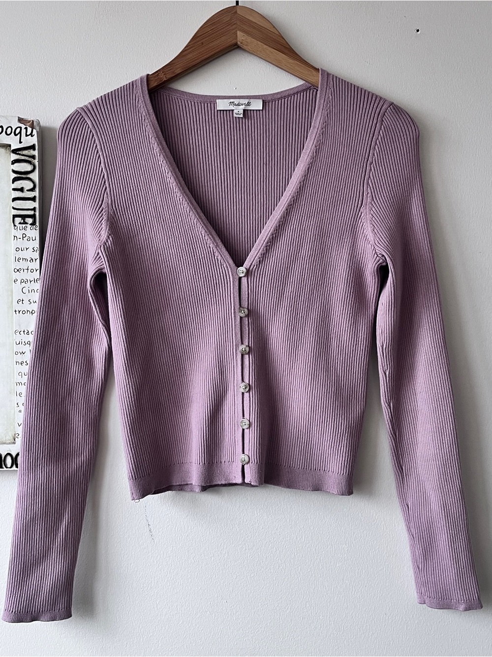 Madewell Lavender Purple Ribbed V-Neck Button-Up Cardigan Sweater Size S